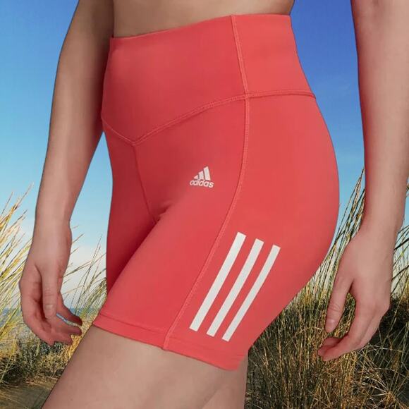 NWT - Adidas Women’s Aeroready 3 Stripe Biker Shorts Pink White Size: L - Picture 2 of 5